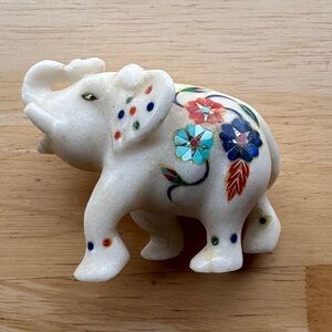 Handcrafted White Elephant Figurine with Colorful Floral Accents